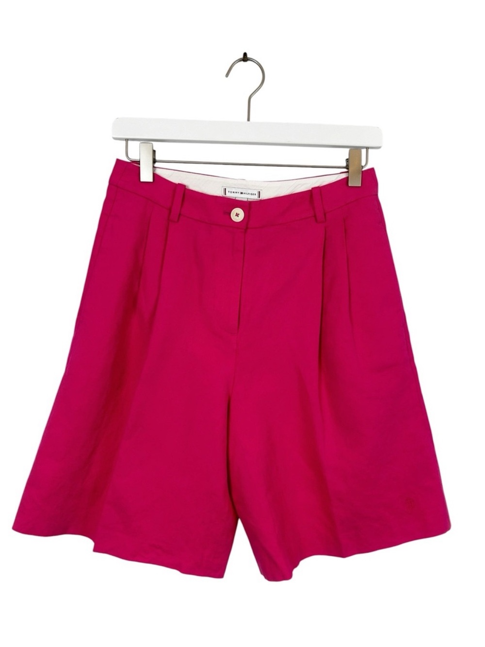 Tommy Hilfiger Hot Pink Tailored Bermuda Shorts Size 34 Cotton/Linen Blend